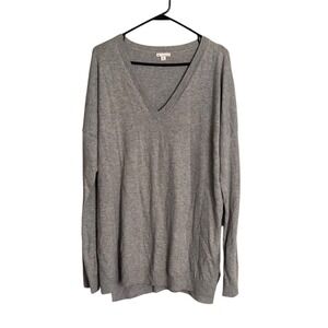 Gap Sweater Mens XL Gray Solid V Neck Extra Fine Merino Wool LightWeight
